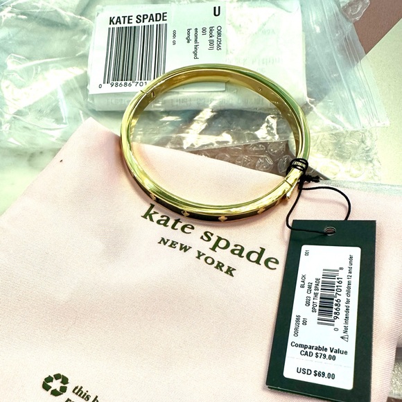 NWT Kate Spade Spot The Spade Thin Black/Gold Tone Bangle Bracelet O0RU2565 NEW - Picture 8 of 8